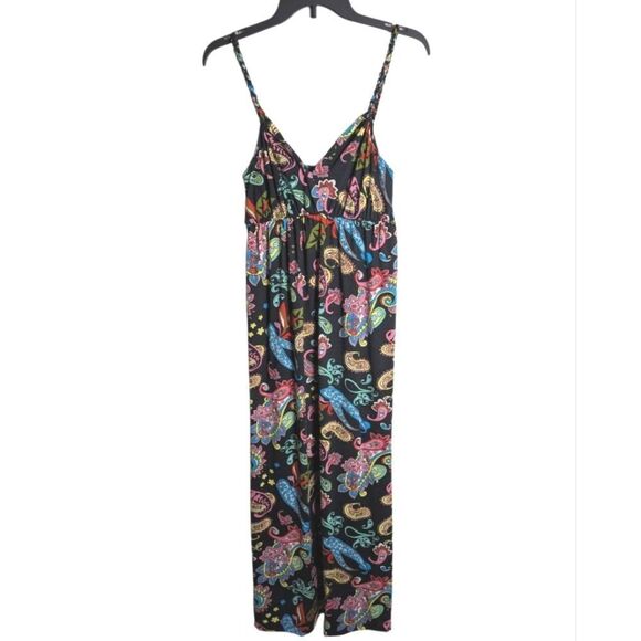 IB Diffusion Multicolor Black Y2K Psychedelic Paisley Goddess Strap Maxi Dress L - Picture 2 of 5
